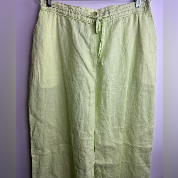 Jennifer Women Lime Green 100% Linen Trousers Wide Leg European Pants Size 16 - Picture 3 of 12